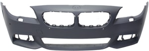 Front Bumper Cover for BMW 5-Series 2014-2016 Sedan, Primed (Ready to Paint), with M Package, with Park Distance Control Sensor and Camera Hole, Replacement Models: 528i, 535i, 550i.