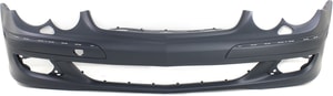 Front Bumper Cover for Mercedes-Benz CLK-Class 2006-2009, Primed (Ready to Paint), without Sport Package, with Headlight Holes, without Parktronic Holes, Replacement