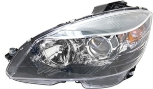 Headlight Assembly for Mercedes-Benz C-Class 2008-2011, Left Driver, Halogen, Black Interior, From 02-09-07, Replacement