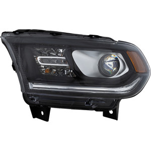Headlight Assembly for Dodge Durango SXT/GT Models 2014-2017, Left Driver, Halogen, Black Interior, Without LED Daytime Running Light, Replacement