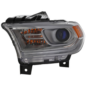 Headlight Assembly for Dodge Durango 2014-2017, Left Driver, Halogen, without LED Daytime Running Lights, Chrome Interior, Replacement