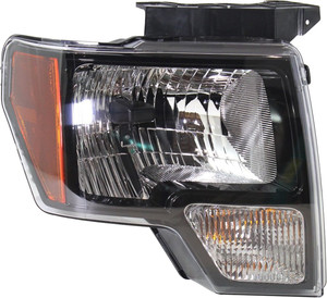 Headlight Assembly for Ford F-150 2010-2014, Right Passenger Side, Halogen Light with Black Trim, Replacement (CAPA Certified)