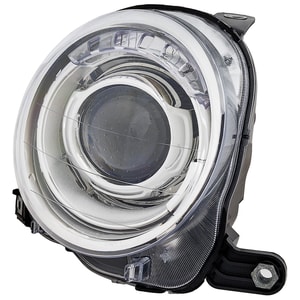 Projector Headlight Assembly for FIAT 500 Hatchback (2012-2019), Right Passenger Side, Halogen, without Black Trim, Replacement