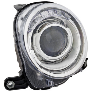 Projector Headlight Assembly for FIAT 500 Hatchback (2012 - 2019), Left Driver, Halogen, without Black Trim, Replacement