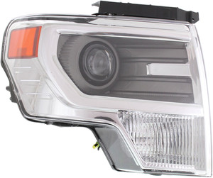 Headlight Lens and Housing for Ford F-150 2013-2014, Right Passenger Side, HID/Xenon without HID Kit, Chrome Trim, Replacement
