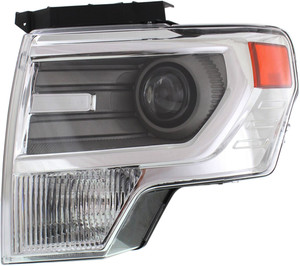 Headlight for Ford F-150 2013-2014, Left Driver Side, Lens and Housing, HID/Xenon, Without HID Kit, Chrome Trim, Replacement