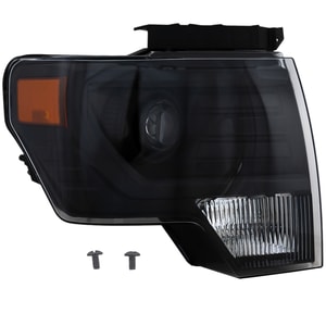 Headlight for Ford F-150 (2013-2014) Right Passenger, Lens and Housing, HID/Xenon, without HID Kit, Black Trim, Replacement