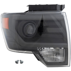 Headlight for Ford F-150 (2013-2014), Right Passenger, Lens and Housing, High-Intensity Discharge/Xenon, SVT Raptor Model, without HID Kit, Gray Trim, Replacement