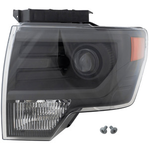Headlight for Ford F-150 2013-2014 Left Driver, Lens and Housing, HID/Xenon, SVT Raptor Model, without HID Kit, Gray Trim, Replacement