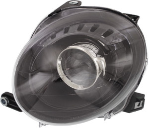 Projector Headlight Assembly for Fiat 500 Hatchback 2012-2019, Left Driver, Halogen, with Black Trim, Replacement (CAPA Certified)
