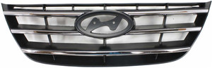 Grille for Hyundai Sonata 2009-2010, Chrome Shell and Insert, Painted Black, Replacement