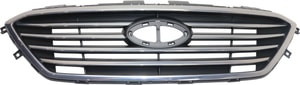 Grille for 2015-2017 Hyundai Sonata, Painted Silver Gray Shell and Insert, Standard Type, with Chrome Molding, without Auto Cruise, Excludes Hybrid Model, Replacement