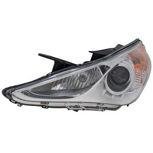 Headlight Assembly for Hyundai Sonata 2011-2014, Left Driver, Halogen, Type 1, White Interior, Excluding Hybrid Model, Replacement