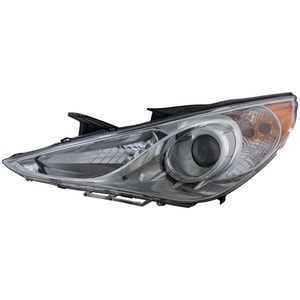 Headlight Assembly for Hyundai Sonata 2011-2014, Left Driver, Halogen Type 2, with Chrome Interior, Excluding Hybrid Model, Replacement