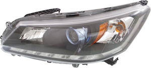 Headlight Assembly for Honda Accord 2014-2015, Left Driver, Halogen, Sedan, Hybrid Model, Replacement
