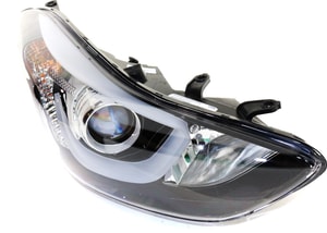 Headlight Assembly for Hyundai Elantra 2014-2016, Right Passenger, Halogen, with LED Position Light, Sedan, Built in USA, Replacement