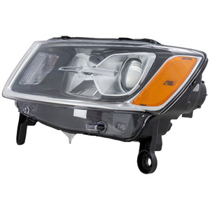 Headlight Assembly for Jeep Grand Cherokee 2014-2016, Left Driver, Chrome Trim, Standard Type, Replacement