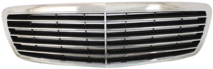 Plastic Grille for Mercedes-Benz E-CLASS Sedan/Wagon, 2003-2006, Chrome Shell/Painted Black Insert, Avantgarde Package, Without Proximity Cruise Control, Replacement