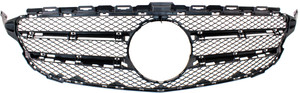 Front Bumper Grille for Mercedes-Benz C300/C400 2015-2021, Textured Finish, Compatible with Models Without Sport or Luxury Package (2015-2018), Without AMG Styling Package (2019-2021), Without Camera Hole, Sedan, Replacement