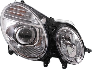 Headlight for Mercedes-Benz E-Class 2003-2009, Right Passenger Side, Lens and Housing, High-Intensity Discharge/Xenon, Without HID Kit, Without Curve Lighting System, Replacement