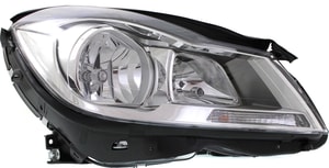 Headlight Assembly for Mercedes-Benz C-Class Sedan 2012-2014, Right Passenger Side, Halogen, Chrome Interior, without Corner Light, Replacement