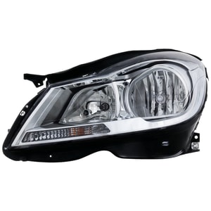 Headlight Assembly for Mercedes-Benz C-Class 2012-2014, Left Driver, Halogen, Chrome Interior, Without Corner Light, Sedan, Replacement