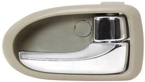 Front Interior Door Handle for Mazda MPV 2000-2006, Right Passenger Side, Chrome Lever + Beige Bezel with Chrome Rear, Replacement