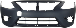 Front Bumper Cover for Nissan Versa 2015-2018, Primed (Ready to Paint), with Chrome Insert, Replacement (CAPA Certified)