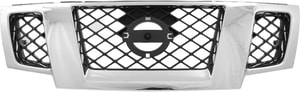 Chrome Shell Grille with Painted Black Insert for Nissan Frontier 2009-2020, 4.0L Engine, Replacement