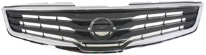 Chrome Shell/Painted Dark Gray Insert Grille for 2010-2012 Nissan Sentra Base, S, SL Models, Replacement