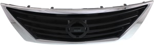 Grille for Nissan Versa Sedan 2012-2014, Textured Gray Shell and Insert with Chrome Trim, Replacement