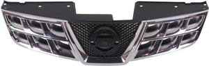 Grille for Nissan Rogue 2011-2013/Rogue Select 2014-2015, Chrome Shell with Black Insert, without Front View Camera, Replacement