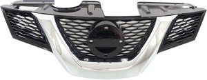 Grille for Nissan Rogue 2014-2015, Painted Black with Chrome Molding, Without Hole, S/SV Model without Premium Package, USA Built Until March 2015, Replacement