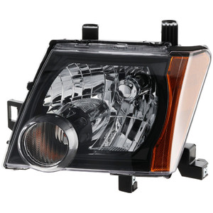 Headlight Assembly for Nissan XTERRA 2009-2015, Left Driver, Halogen, Black Interior, S/X Models, Replacement