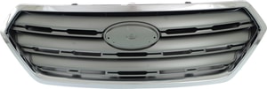 Grille for Subaru Outback 2015-2017, Painted Silver Shell with Gray Insert and Chrome Trim, Replacement