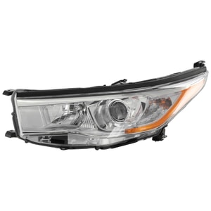 Headlight Assembly for Toyota Highlander 2014-2016, Left Driver Side, Halogen Light, Without Smoked Chrome Accent, Replacement