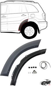 Rear Wheel Opening Molding for Toyota RAV4 (2001-2005), Left Driver Side, Front Section, Paint to Match, Replacement