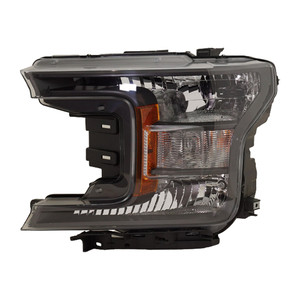 Headlight Assembly for Ford F-150 Pickup 2018-2020, Left Driver, Halogen, for Crew Cab/Extended Cab, Lariat/XLT Models with Black Appearance Package/Standard Cab, XL Model, Replacement