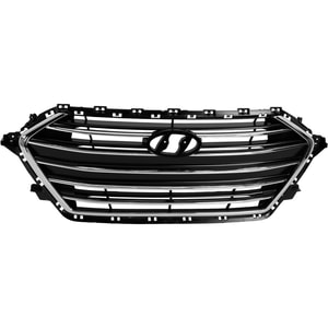 Chrome Shell Grille with Painted Black Insert for Hyundai Elantra 2017-2018, 1.4L/2.0L Turbo Engine, Without Auto Cruise, Sedan, Korea Built Vehicle, Replacement
