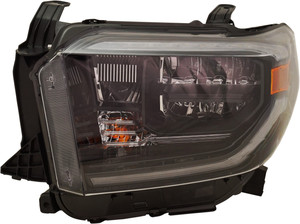 Headlight Assembly for 2019-2021 Toyota Tundra, Left Driver Side, LED, Black Interior with Smoked Chrome Accent, Replacement