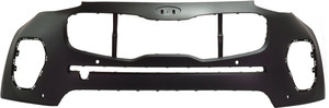 Front Bumper Cover for Kia Sportage 2017-2019, Upper, Primed (Ready to Paint), with Parking Aid Sensor Holes, FWD (Front-Wheel Drive), Replacement