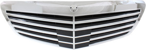 Grille for Mercedes Benz S-Class 2010-2013, Chrome Shell with Painted Black Insert, featuring Distronic Cruise Control, Replacement