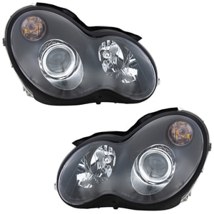 Headlight Assembly for Mercedes-Benz C Class 2005-2007 Sedan/Wagon, Right Passenger and Left Driver, Halogen, Black Bezel, 2-Piece, Replacement