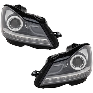 Projector Headlight Assembly for Mercedes Benz C-Class Coupe 2012-2014, Right Passenger and Left Driver, Halogen, Black Interior, with LED Daytime Running Lights, without Corner Light, Replacement