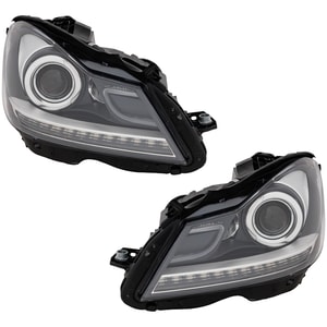 Projector Headlight Assembly for Mercedes Benz C-Class Coupe 2012-2014, Right Passenger and Left Driver, Halogen, Black Interior, with LED Daytime Running Lights, without Corner Light, Replacement