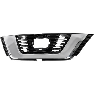 Grille for Nissan Rogue 2018-2020, Textured Black with Chrome Moulding, SL/SV Models without Midnight Special Edition, with Premium Package, Hybrid with Camera Hole, for Japan/Korea/USA Built Vehicles, Replacement