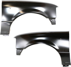 Front Fender Pair/Set for 1998-2003 Ford Ranger, Right Passenger and Left Driver, Primed (Ready to Paint), Without Wheel Opening Molding Holes - Replacement