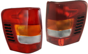 Tail Light Lens and Housing Pair/Set for 1999-2003 Jeep Grand Cherokee, Right Passenger and Left Driver, Up to November 2001 Replacement