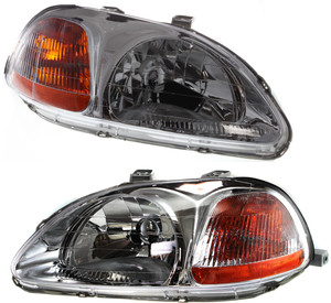 Headlight Pair/Set for 1996-1998 Honda Civic, Right Passenger and Left Driver, Lens and Housing, Halogen Replacement Pair/Set