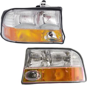 Headlight Assembly Pair/Set for GMC Jimmy/Sonoma 1998-2005, Oldsmobile Bravada 1998-2004, Right Passenger and Left Driver, Halogen, with Fog Lights, Replacement
